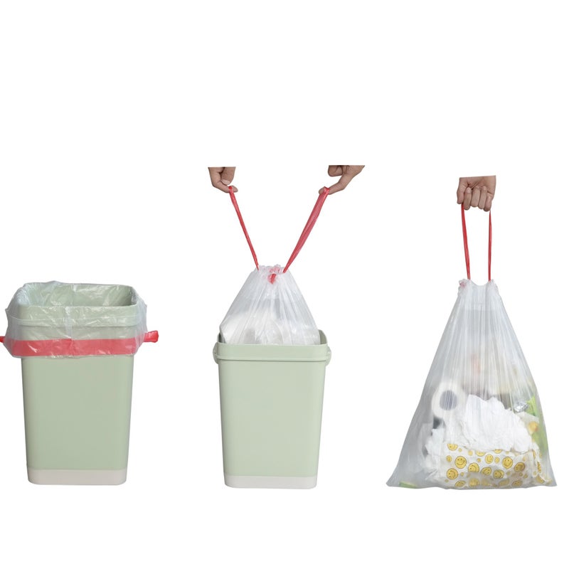 Pekky 3 Gallon Small Drawstring Trash Bags, Clear (120 Counts/3 Rolls) - Image 2